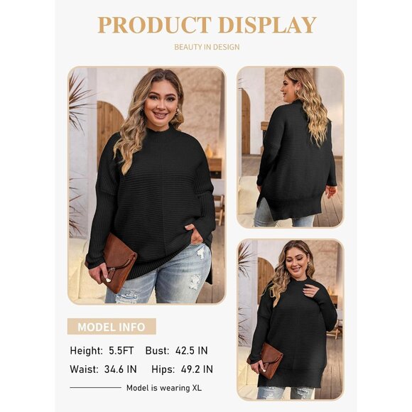 Plus Size Sweater Womens Cotton Crew Neck Long Sleeve Casual Oversized Knit - Picture 3 of 5